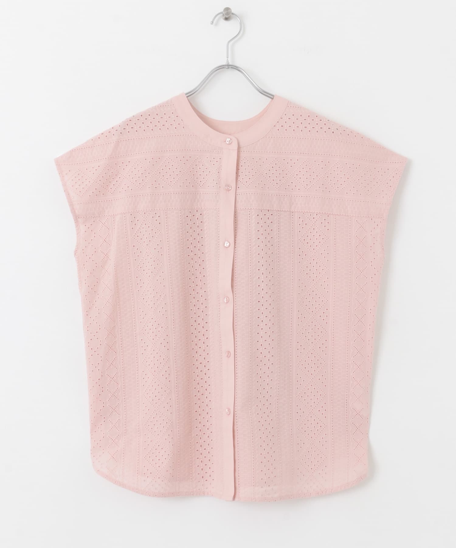 2WAY立領棉質蕾絲襯衫(粉紅色-FREE-PINK)