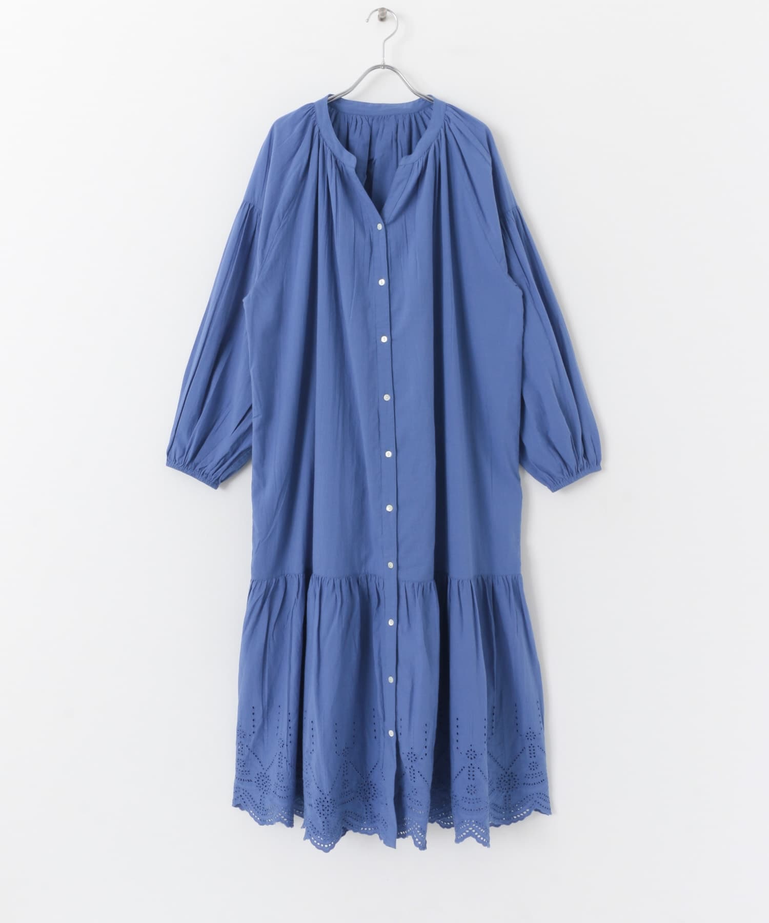 空氣感席夫里刺繡棉質巴里紗洋裝(藍色-FREE-BLUE)
