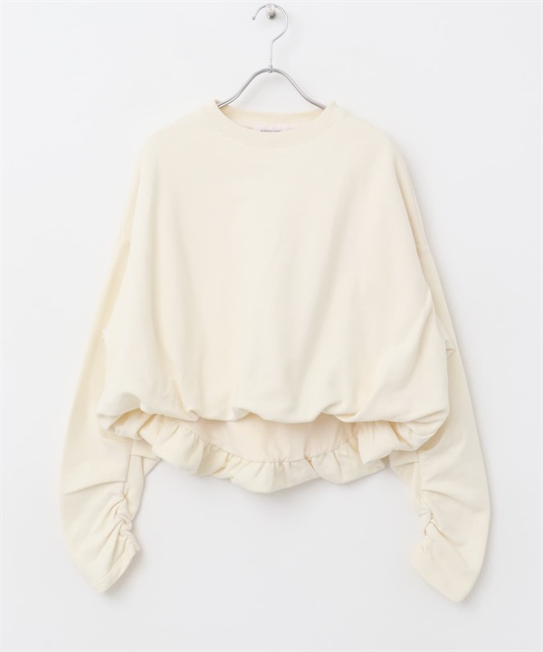 氣球下襬棉質休閒套衫(米色-FREE-OFF WHITE)