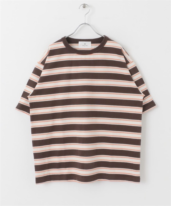 復古橫紋五分袖T恤(棕色系-M-其他棕色)