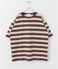 復古橫紋五分袖T恤(棕色系-M-其他棕色)