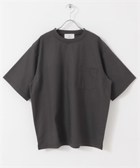 【接觸涼感】混麻料短袖T恤(炭灰色-M-CHARCOAL GRAY)