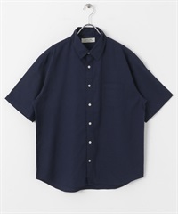 【接觸涼感】混麻料短袖襯衫(藏青色-M-NAVY)