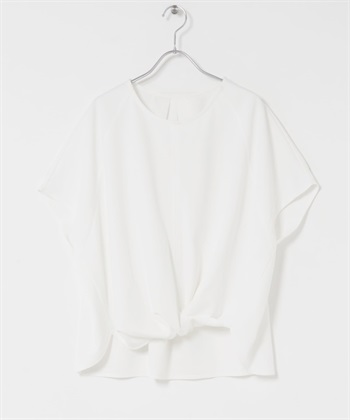 正面扭褶設計彈性喬琪紗套衫(米色-FREE-OFF WHITE)