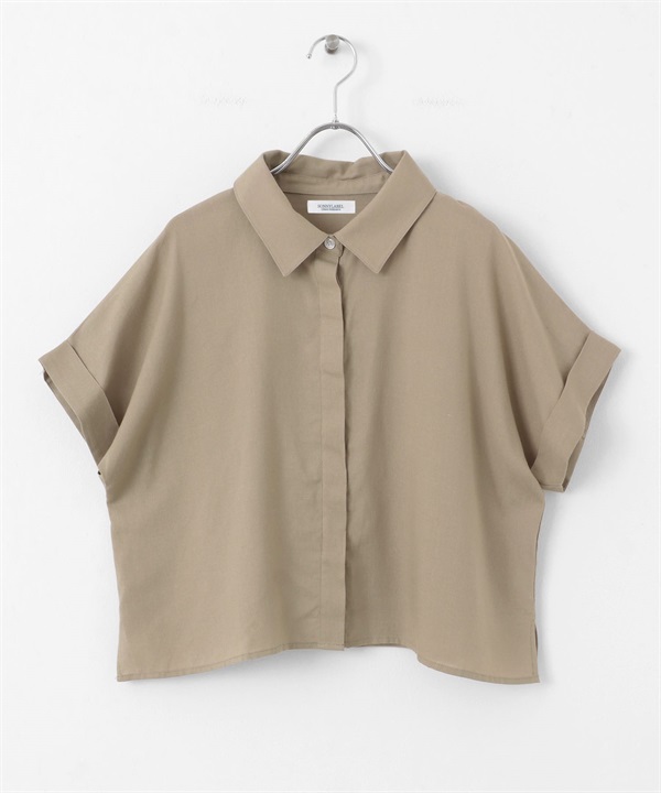 混麻料短版蝙蝠袖襯衫(膚色-FREE-BEIGE)