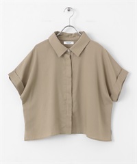 混麻料短版蝙蝠袖襯衫(膚色-FREE-BEIGE)