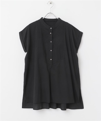 空氣感棉質細褶禮服襯衫(黑色-FREE-BLACK)