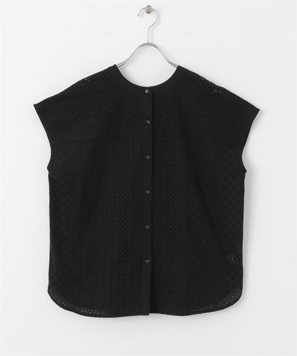 立領棉質蕾絲襯衫(黑色-FREE-BLACK)