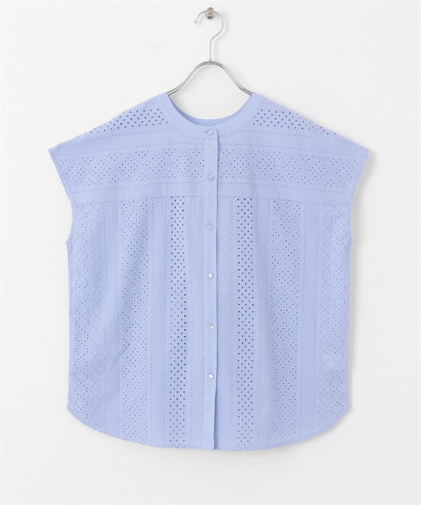 立領棉質蕾絲襯衫(薩克斯藍-FREE-其他藍色)