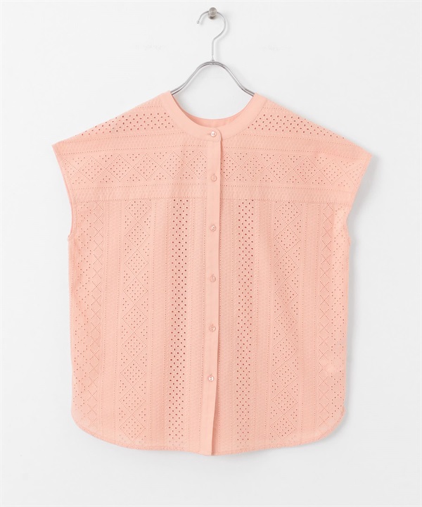 立領棉質蕾絲襯衫(粉紅色-FREE-PINK)