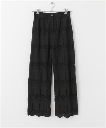 棉質蕾絲輕便長褲(黑色-36-BLACK)