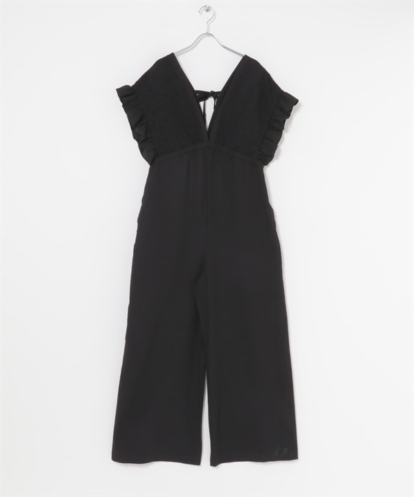 泡泡紗碎褶連身褲(黑色-36-BLACK)