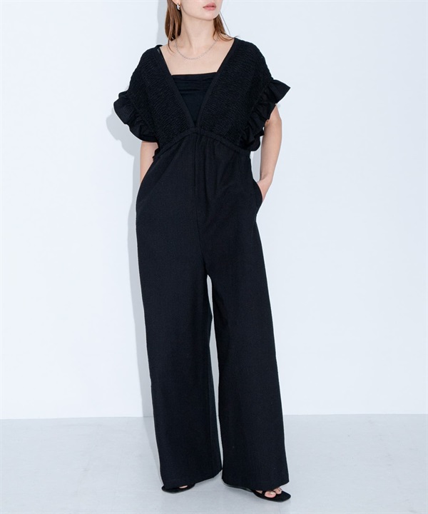 泡泡紗碎褶連身褲