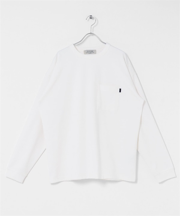 羅馬布口袋長袖T恤(白色-M-WHITE)