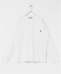羅馬布口袋長袖T恤(白色-M-WHITE)