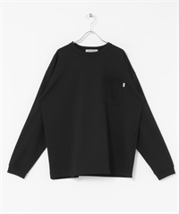 羅馬布口袋長袖T恤(黑色-M-BLACK)