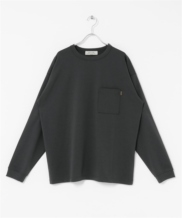 羅馬布口袋長袖T恤(炭灰色-M-CHARCOAL GRAY)
