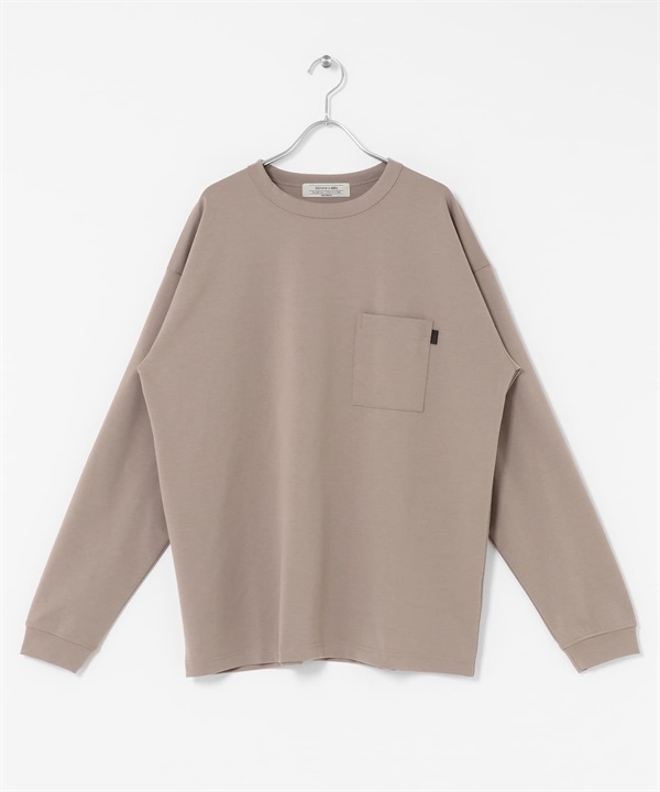 羅馬布口袋長袖T恤(灰膚色-M-其他膚色)