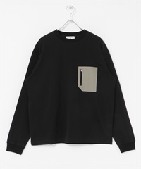 厚磅尼龍布口袋長袖T恤(黑色-M-BLACK)