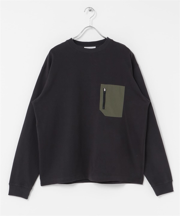 厚磅尼龍布口袋長袖T恤(炭灰色-M-CHARCOAL GRAY)