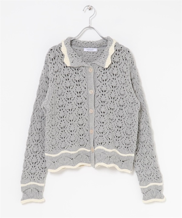 花邊Lily-yarn針織開襟衫(灰色-FREE-GRAY)