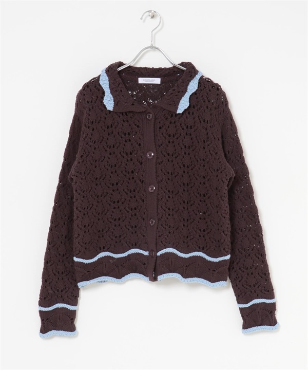 花邊Lily-yarn針織開襟衫(棕色-FREE-BROWN)