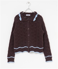 花邊Lily-yarn針織開襟衫(棕色-FREE-BROWN)