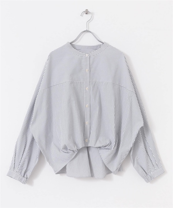 正面打褶立領襯衫(白色x黑色-FREE-其他白色)