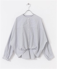 正面打褶立領襯衫(白色x黑色-FREE-其他白色)