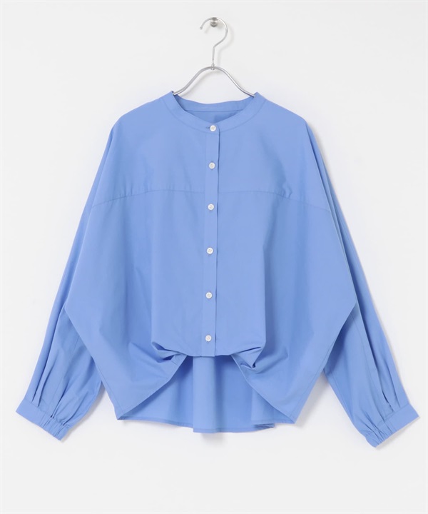 正面打褶立領襯衫(薩克斯藍-FREE-LIGHT BLUE)