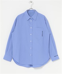 刺繡設計素色/直條紋襯衫(藍色-FREE-BLUE)