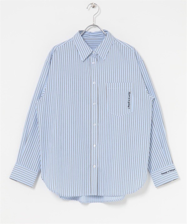 刺繡設計素色/直條紋襯衫(藍色條紋-FREE-COLOR A)