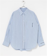刺繡設計素色/直條紋襯衫(藍色條紋-FREE-COLOR A)