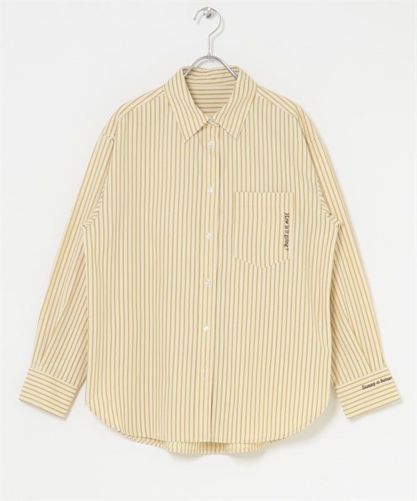 刺繡設計素色/直條紋襯衫(黃色條紋-FREE-COLOR B)
