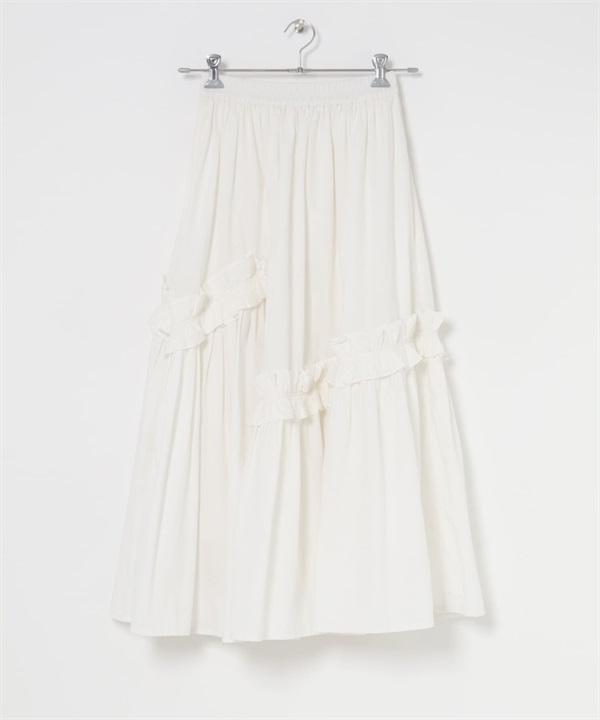 荷葉邊設計棉質長裙(白色-FREE-WHITE)