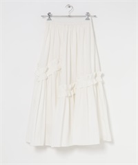 荷葉邊設計棉質長裙(白色-FREE-WHITE)