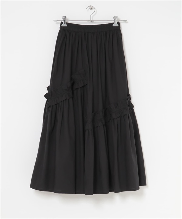 荷葉邊設計棉質長裙(黑色-FREE-BLACK)