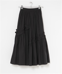 荷葉邊設計棉質長裙(黑色-FREE-BLACK)