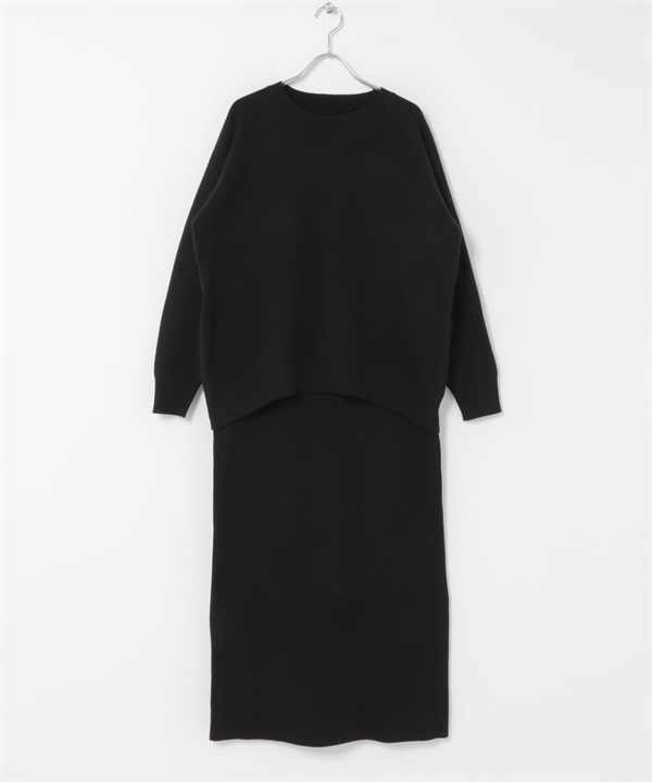 【成套組合】休閒針織衫 × 針織裙(黑色-FREE-BLACK)