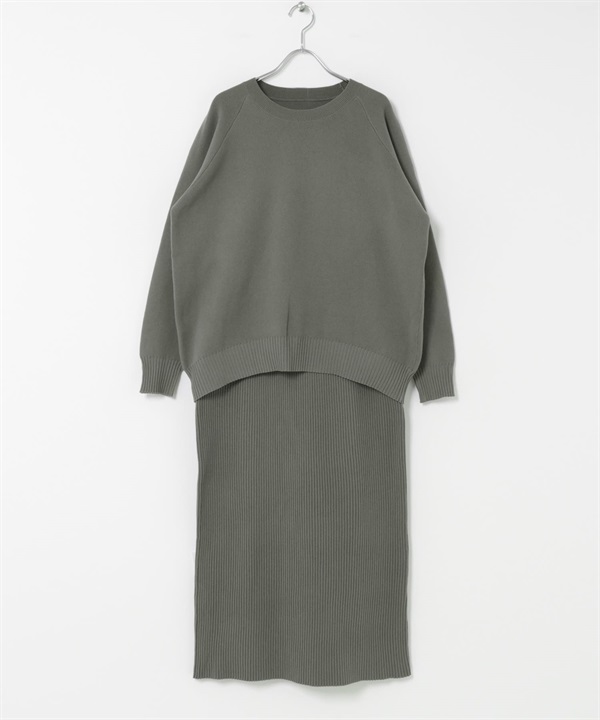 【成套組合】休閒針織衫 × 針織裙(炭灰色-FREE-CHARCOAL GRAY)