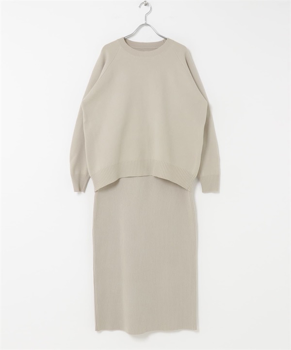 【成套組合】休閒針織衫 × 針織裙(灰膚色-FREE-其他膚色)