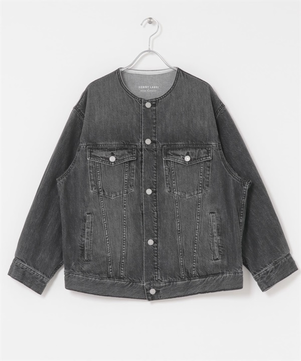 無領寬版牛仔外套(灰色-FREE-GRAY)