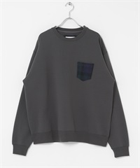 Harris Tweed 口袋拼接裏起毛上衣(炭灰色-M-CHARCOAL GRAY)