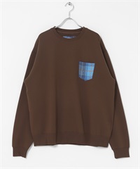 Harris Tweed 口袋拼接裏起毛上衣(棕色-M-BROWN)