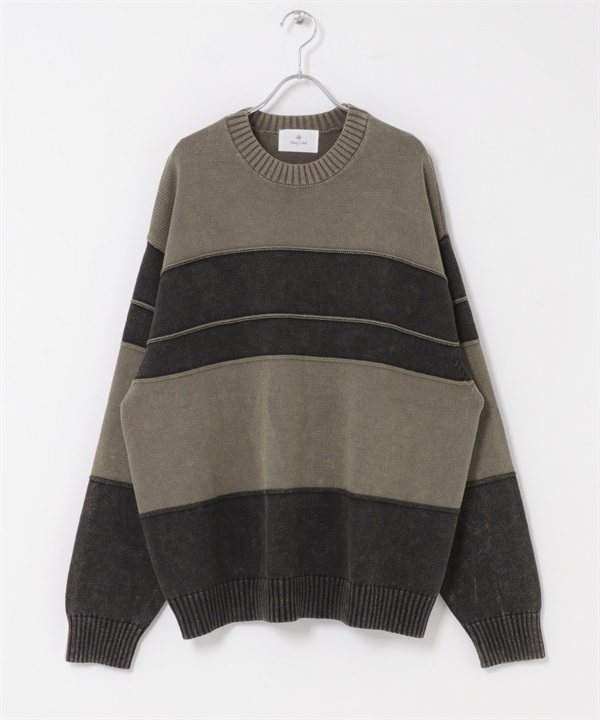 顏料染橫紋針織衫(黑色-M-BLACK)