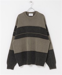 顏料染橫紋針織衫(黑色-M-BLACK)