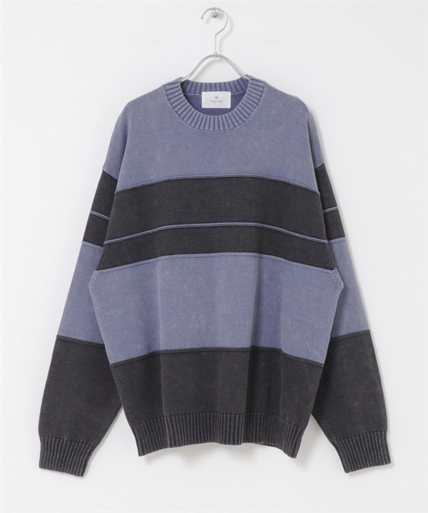 顏料染橫紋針織衫(藏青色-M-NAVY)