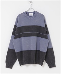 顏料染橫紋針織衫(藏青色-M-NAVY)