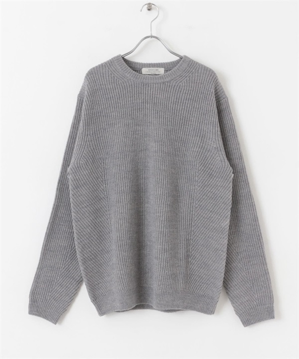 可水洗混羊毛圓領針織衫(灰色-M-GRAY)