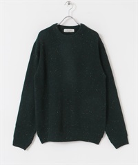 可水洗混羊毛圓領針織衫(綠色-M-GREEN)